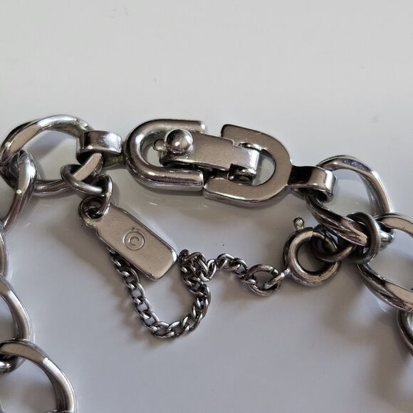 **FinalSale** Vintage "Monet" Silver Tone Textured Chain Double Link Bracelet 7" - Picture 7 of 13